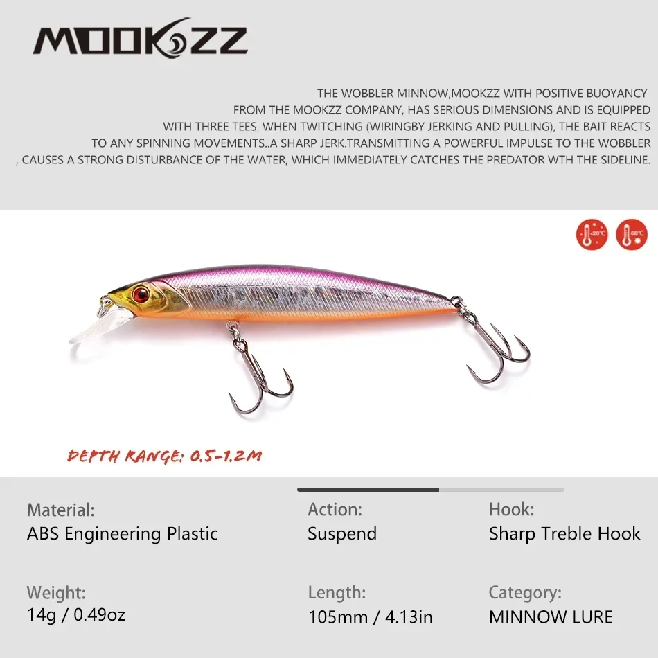 SEA Minnow Suspension Lure 105MM 14G  Wobble Hard Fishing Lure 3D Eyes Suspension Minnow Fishing Lure Crankbait