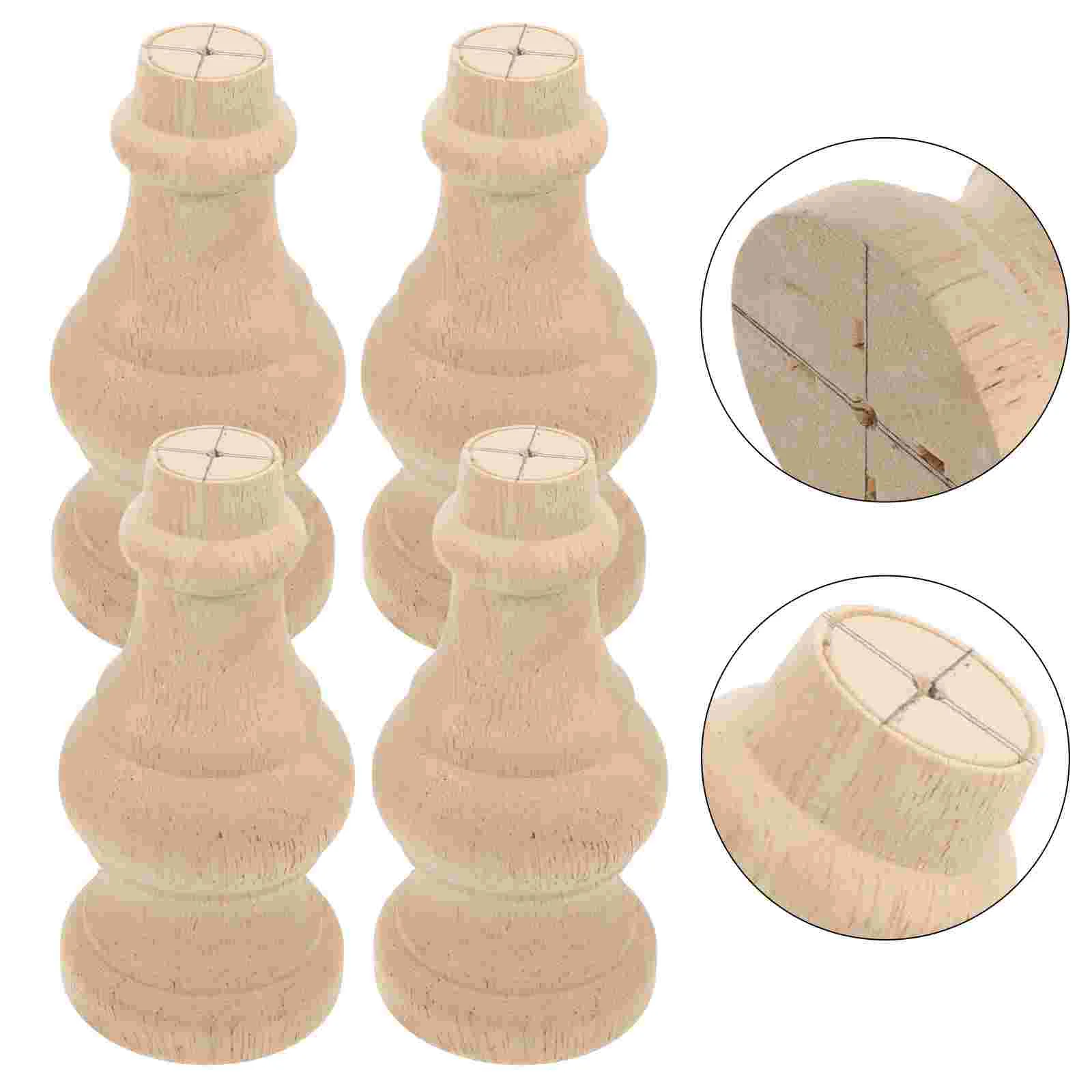 4 Pcs Solid Wood Home Feet Wooden Finials for Crafts Furniture Risers Table Legs