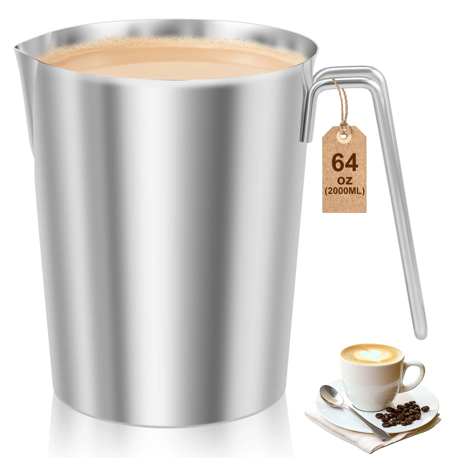 Edelstahl-Messbecher mit Skala 1500/2000 ml Milchaufschäumbecher mit Ausgießer und Griff Küchen-, Bar- und Café-Zubehör