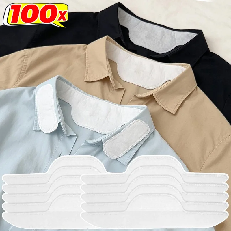 10/100pcs Disposable Sweat Collar Absorber Pads Shirt Neck Sweat Pads Invisible Neck Guard Anti Stain Stick on Sweat Proof Liner