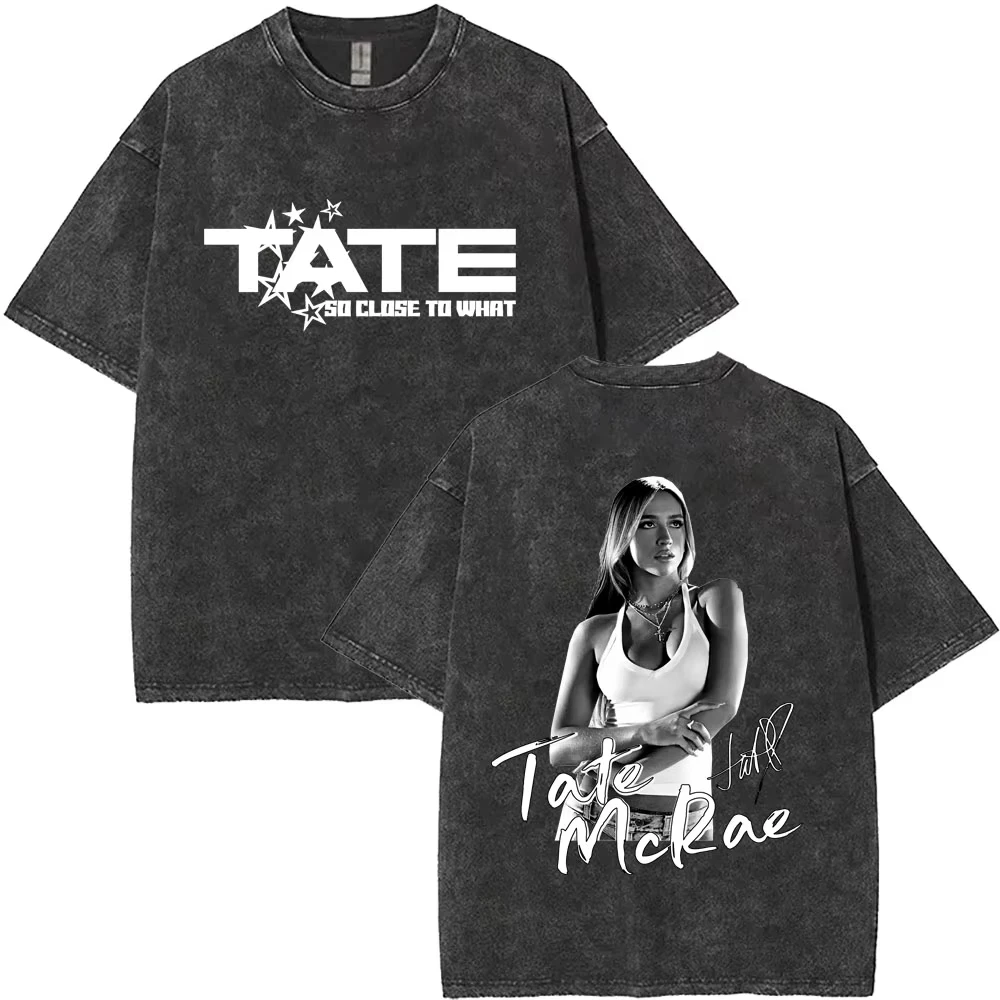Tate Mcrae So Close To What Miss Possessive Vintage Washed T Shirts Men's Women Fashion Casual Cotton T-shirts Streetwear Unisex
