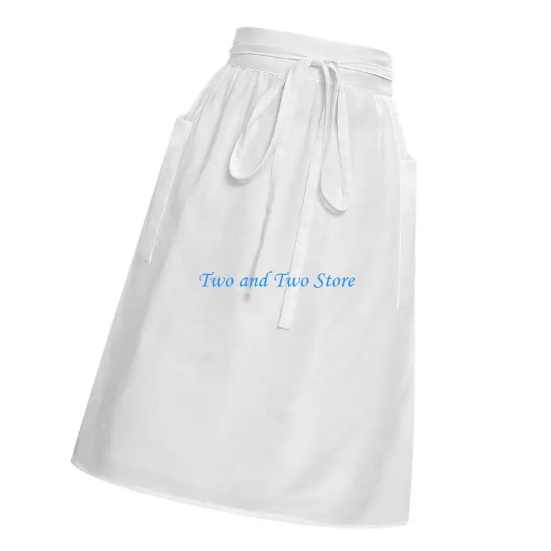 HX6F Practical Long White Kitchen Smock Highlighting Utility Pouches And Ventilated Fabric