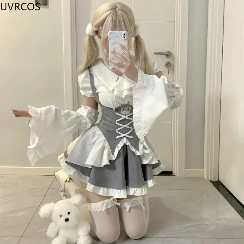 Japanese Gothic Lolita Dress Set Women Preppy Style Slim Bandage Ruffle Princess Mini Dresses Girl Sweet Y2k Evening Party Dress