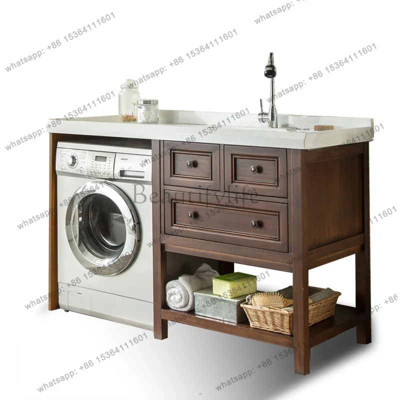 High-End Balcony Washing Machine Cabinet Modern Laundry Tub Front-Load Washing Machine Cabinet Bathroom Furniture