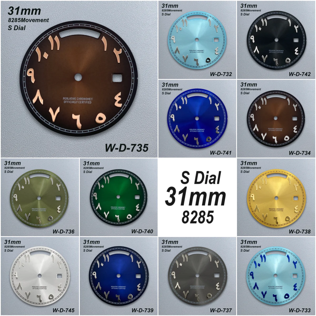 

31mm S Logo Day And Date Arab Dial Fit 8285 Movement High-Quality Sunray Gold Dial Watch Modification Accessories