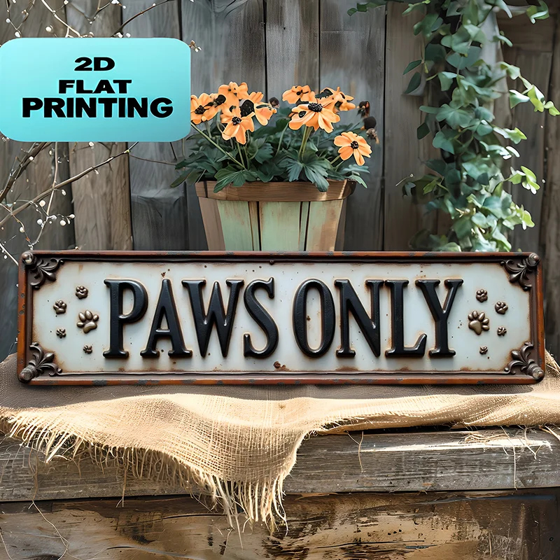 2D Flat Dog Paw Print Metal Sign, Specially Designed for Pets - Vintage Wall Decor, with Paw Print and Bone Shaped Cutouts