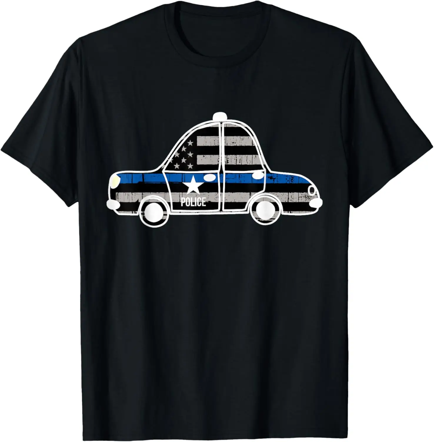 Police Car American Flag Thin Blue Line USA Police Support T-Shirt