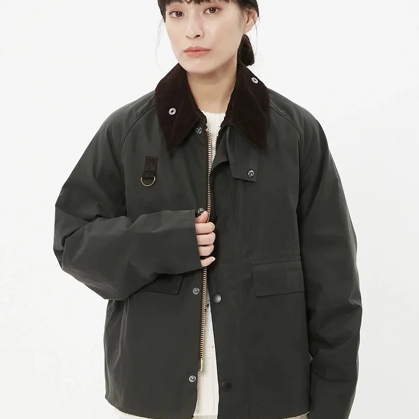 Japanese retro plaid Barbour Os Spey wax-free short jacket with corduroy collar and waterproof windbreaker