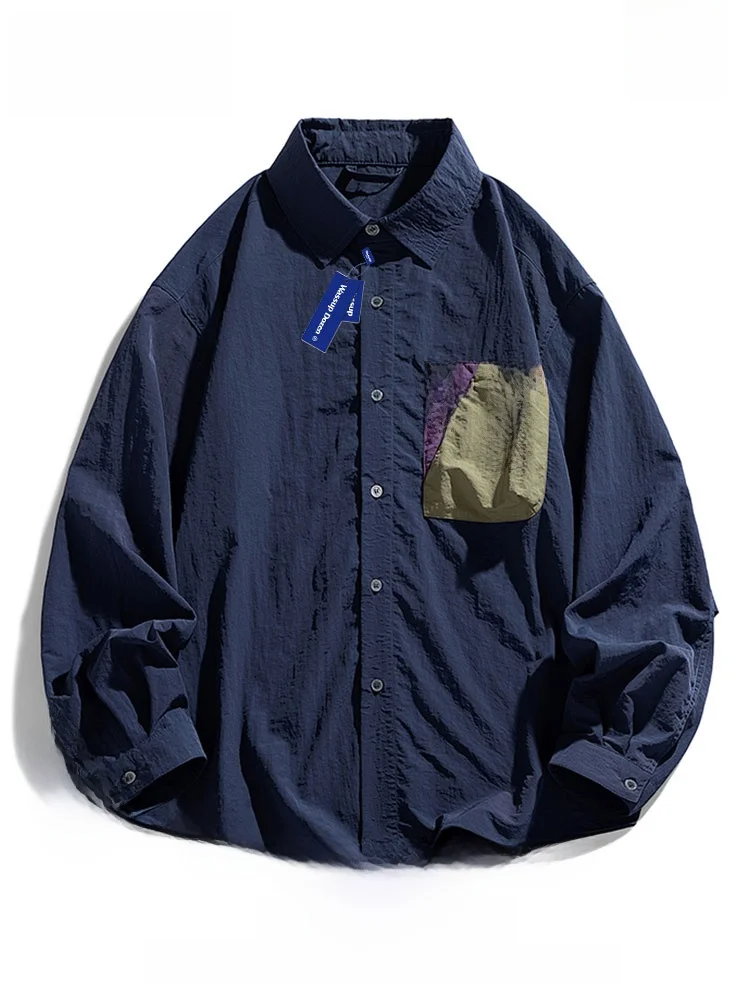 

Wassup Dozen Trendy Color Blo Men's irt Jaet Casual Outdoor Loose Fit Versatile Autumn Spring Nylon Long Sve Button up