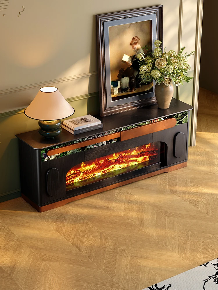 French retro fireplace TV cabinet living room American simulated flame electronic heating fireplace decorative cabinet