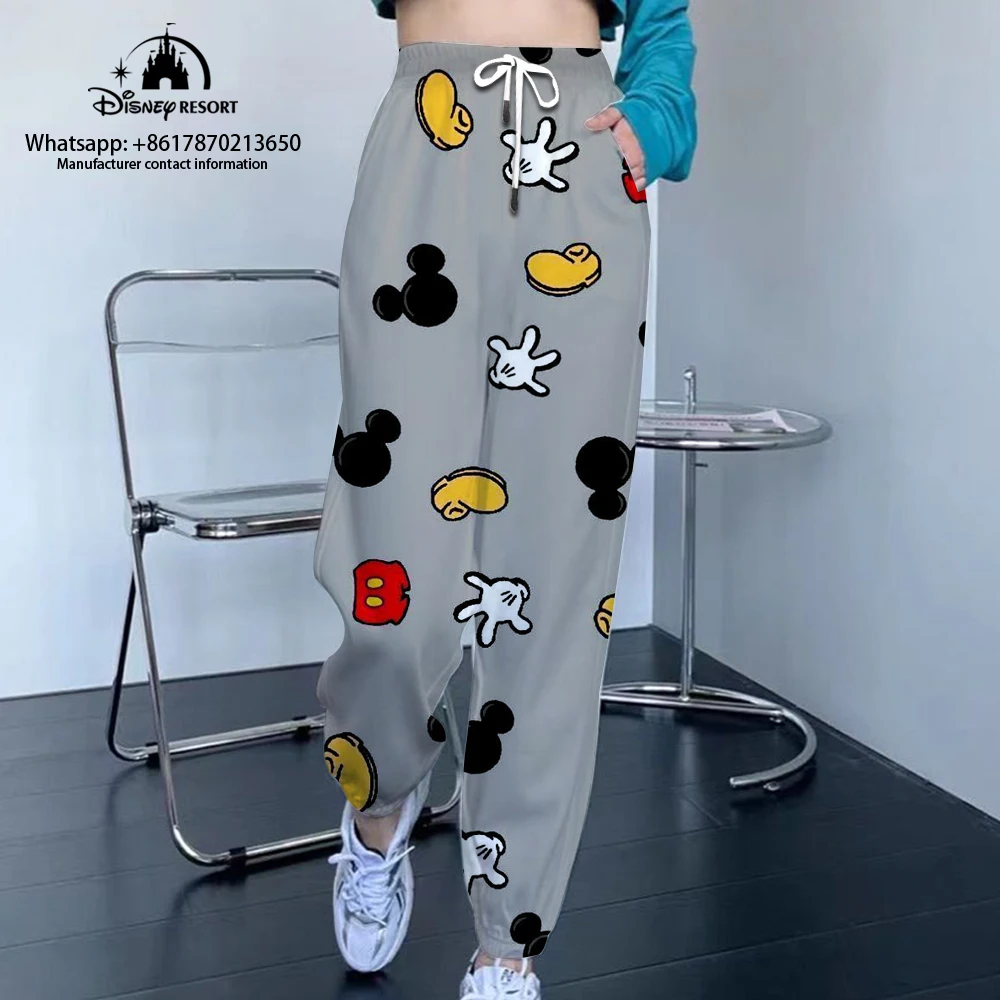 Calça esportiva unissex estilo de rua que combina com tudo, anime mickey e stitch, calça casual cortada, pés pequenos, nova marca, outono