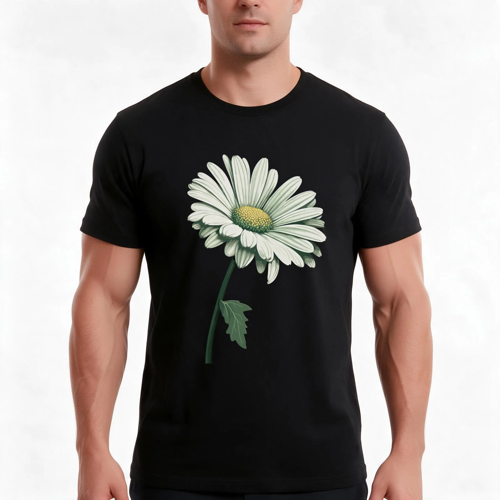 White Daisy T-Shirt Summer Casual Cotton Tee Oversized Streetwear Tops Vintage Graphic Print Loose Fit Short Sleeve