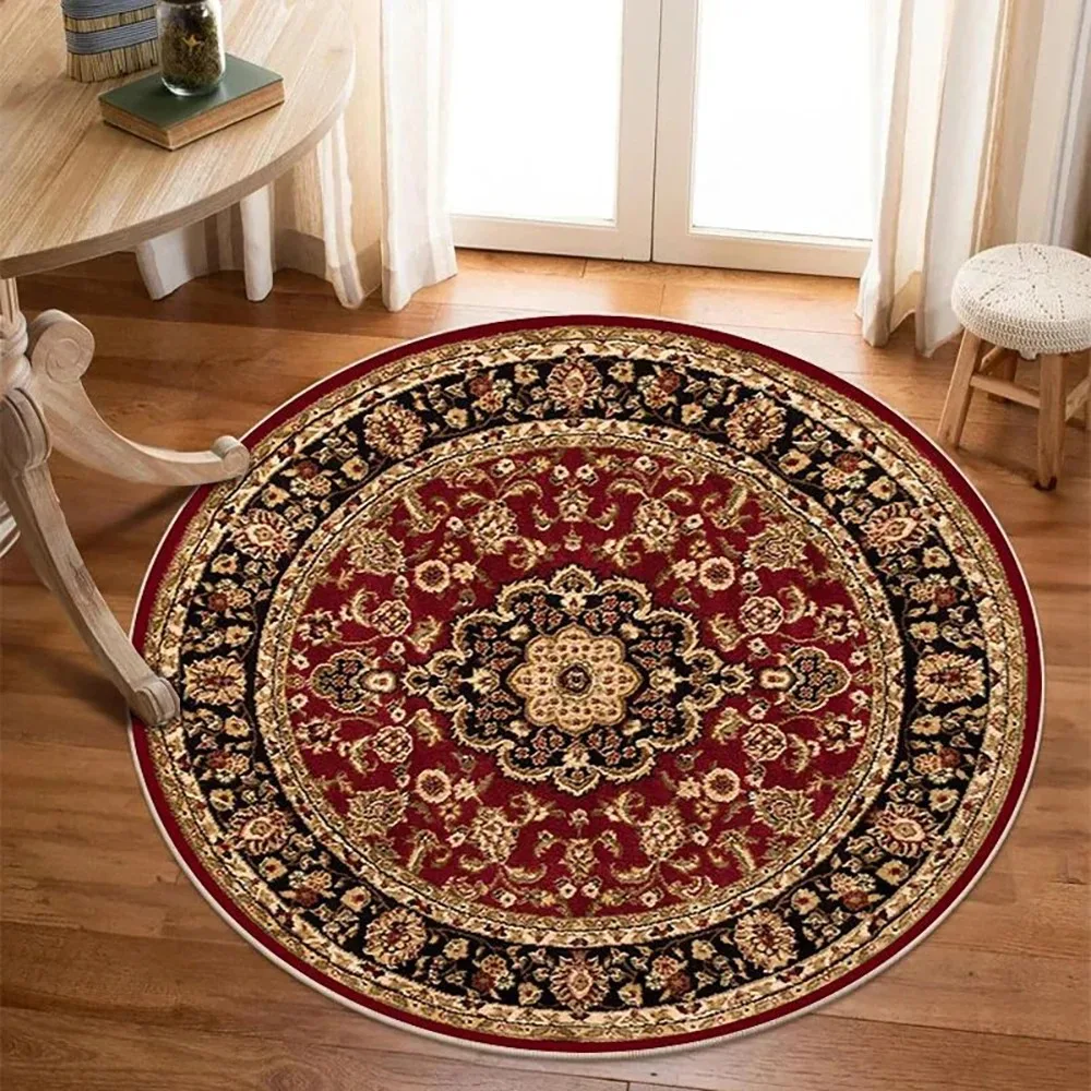 Retro Round Rug Bohemian Persian Style Non-slip Carpet Suitable for Living Room Sofa Coffee Table and Bedroom Home Décor