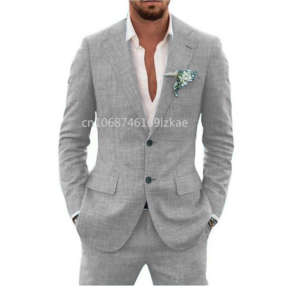 

2025 Linen Suiting Fabric Full Men's Suit Lapel Collar Single-breasted 2 Piece Set Elegant Man Suits High Quality Blazer