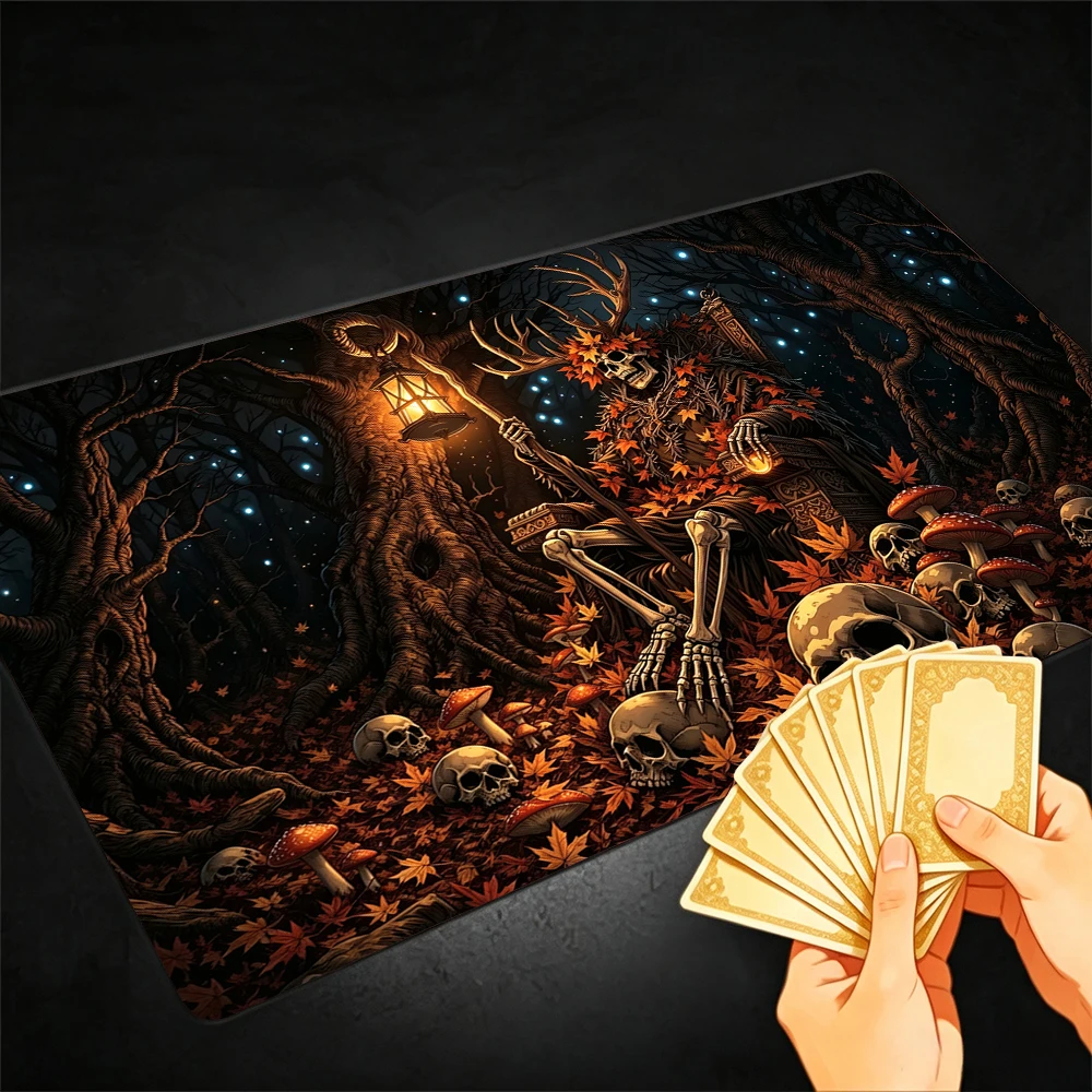 Forest Skeleton King TCG Playmat Magic Playmat Gathering Gaming Mat Stitched Edge Anti-slip base 60X35cm Trading Card Game