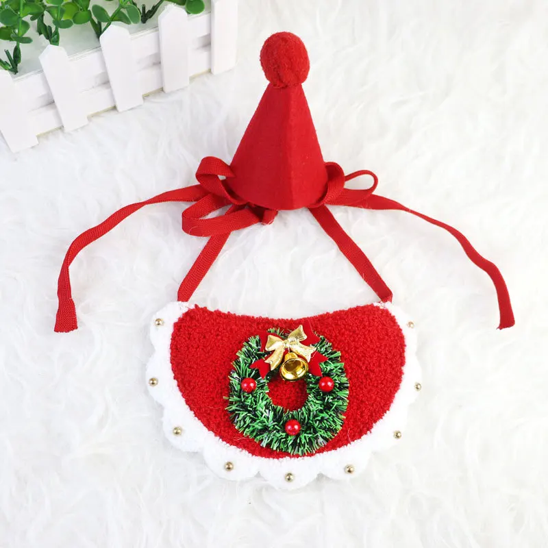 Cat Dog Christmas Costume Bib and Party Hat Pet Scarf  Puppy Saliva Towel Pets Christmas Outfit Supplies