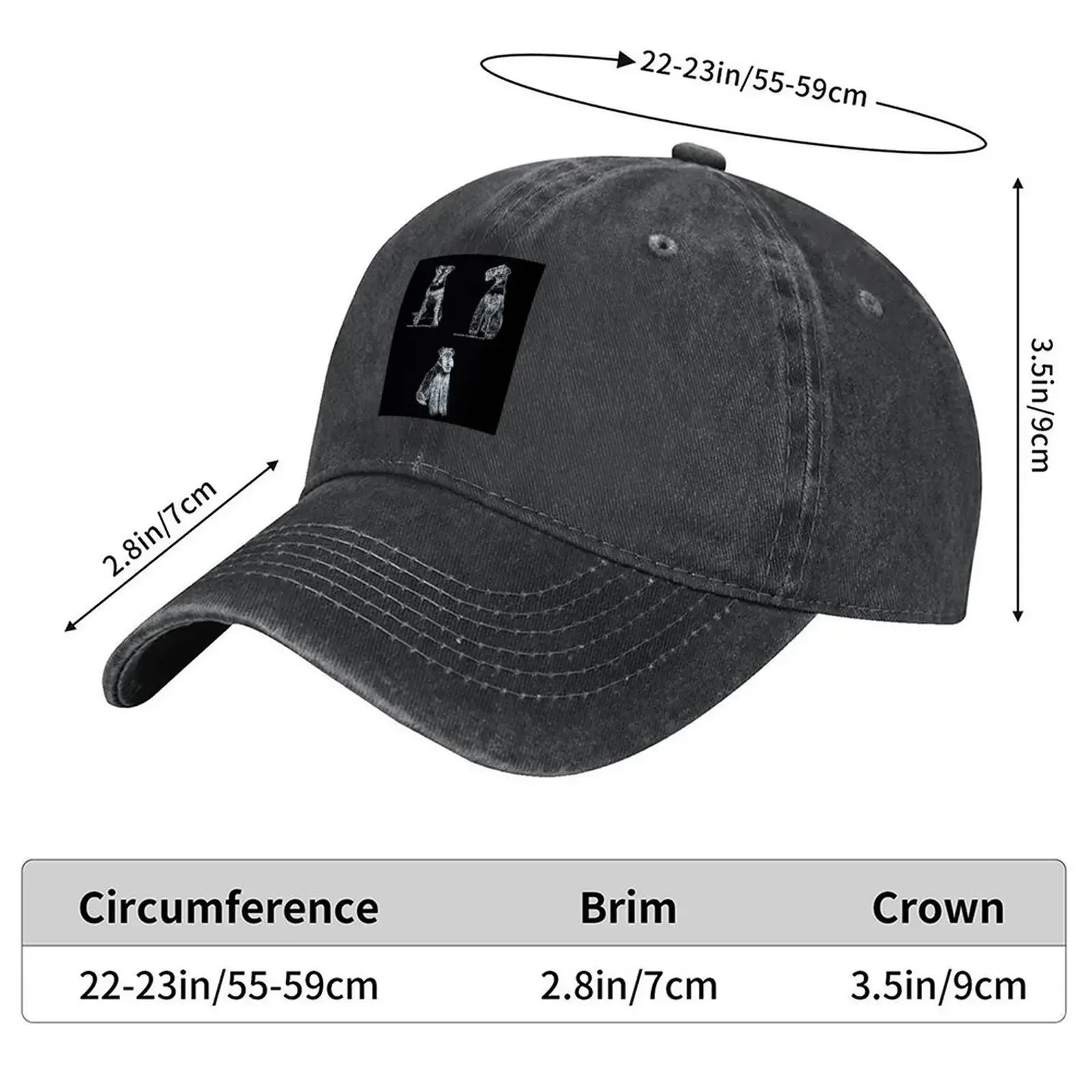 New Quirinus Versatile Airedale Terriers White Ink on Black Paper 1 Baseball Cap New In Hat Unique hats Cosplay Women's Hats Men