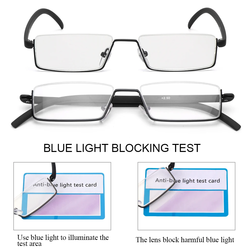 IENJOY TR90 Reading Glasses Anti-Blue Light Reading Glasses Men Half Frame Prescription Eyeglasses Male Eyewear With Case1.0-4.0