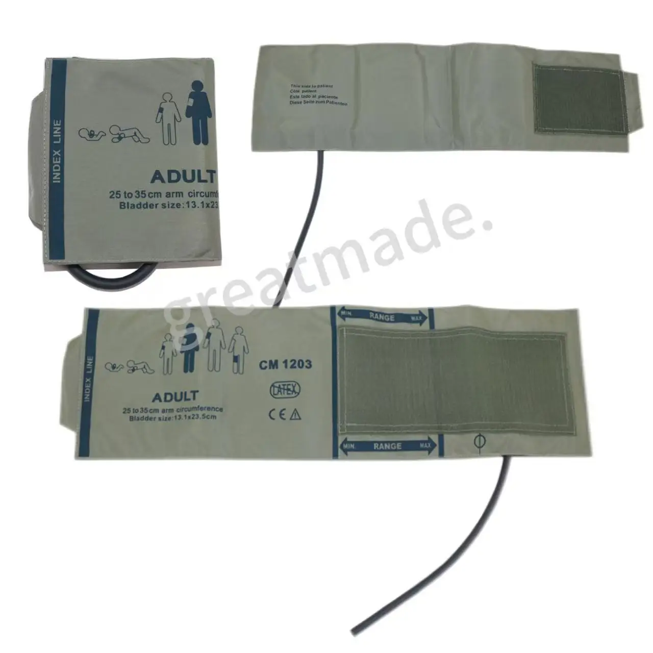 Gray Single‑Tube NIBP Blood Pressure Cuff For Adult Patient Monitor Replacement Accessory