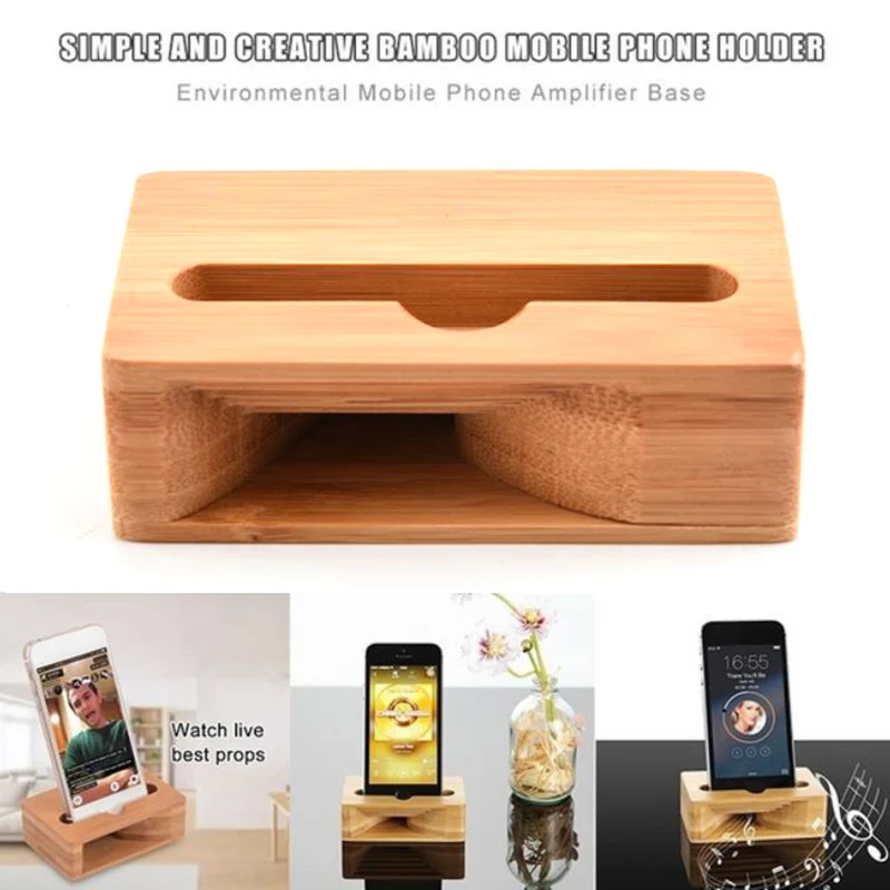 Mobile Phone Loudspeaker Holder Bamboo Sound Amplifier Speaker Wooden Holders Wood Desktop Stand