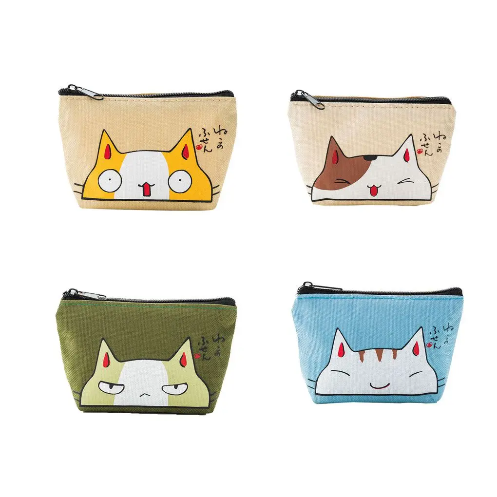 Gato Impresso Moedas Bolsas, Animal Dos Desenhos Animados Mini Saco De Dinheiro, Titular Do Cartão, Saco Chave, Carteiras Pequenas