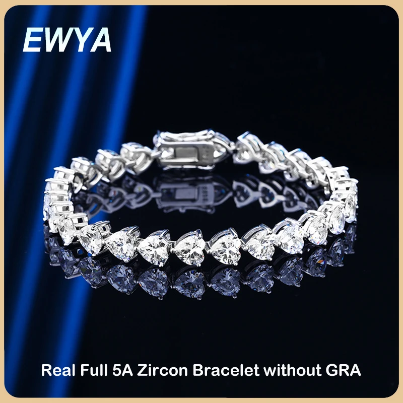 EWYA S925 Sterling Silver High Carbon Diamond Heart Bracelet 6MM Simple Light Luxury Bracelet for Women Sparkling Fine Jewelry