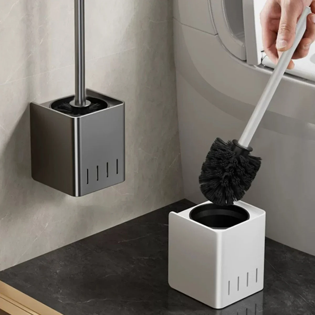 

Aluminum Wall Mounted No Drill Vertical Toilet Brush Bathroom Accessories Bathroom Toilet Brush Holder Cleaning Tools Space