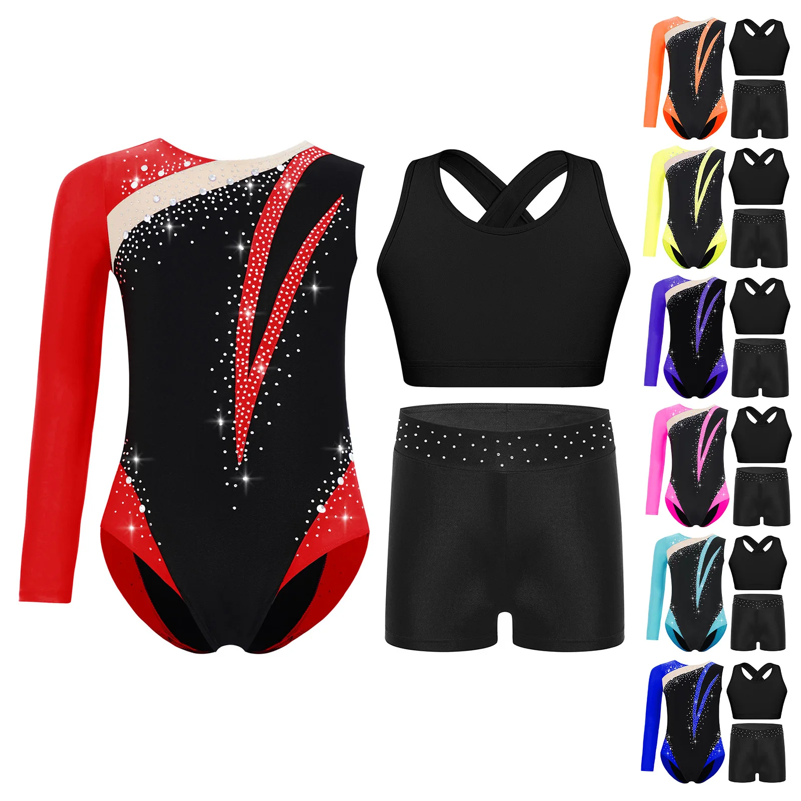 

Girls Professional Figure Skating Outfit Rhinestone Details And Asymmetrical Cut Ballet Jazz Dance Leotard Lyrical Dance Wear