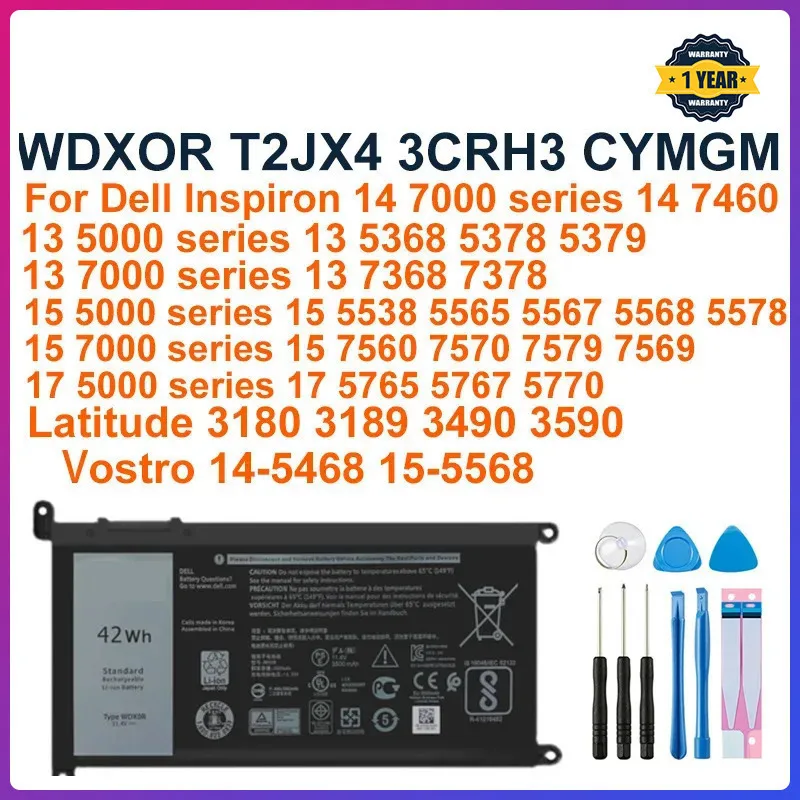 NEW WDXOR Battery For DELL Inspiron 13 5368 5378 7368 14 7460 7472 5468 15 5538 5567 5568 7560 7570 7569 17 5765 P61F 3180 WDX0R