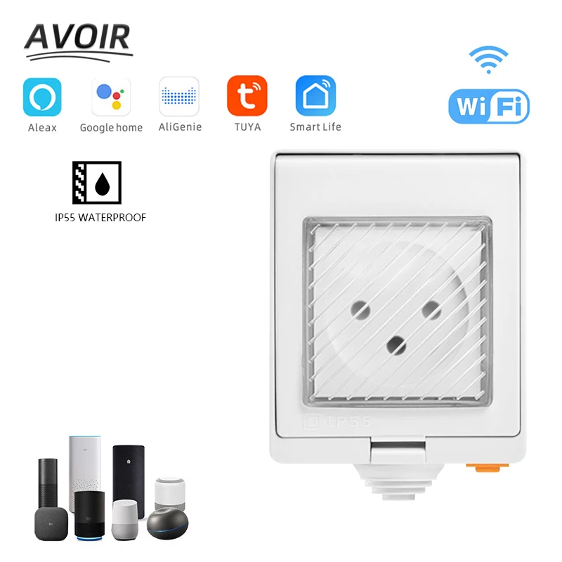 

Avoir IP55 Tuya Smart Socket Israel Plug Wifi Outdoor Waterproof Power Socket With Timer Voice Wireless Control Home Automation