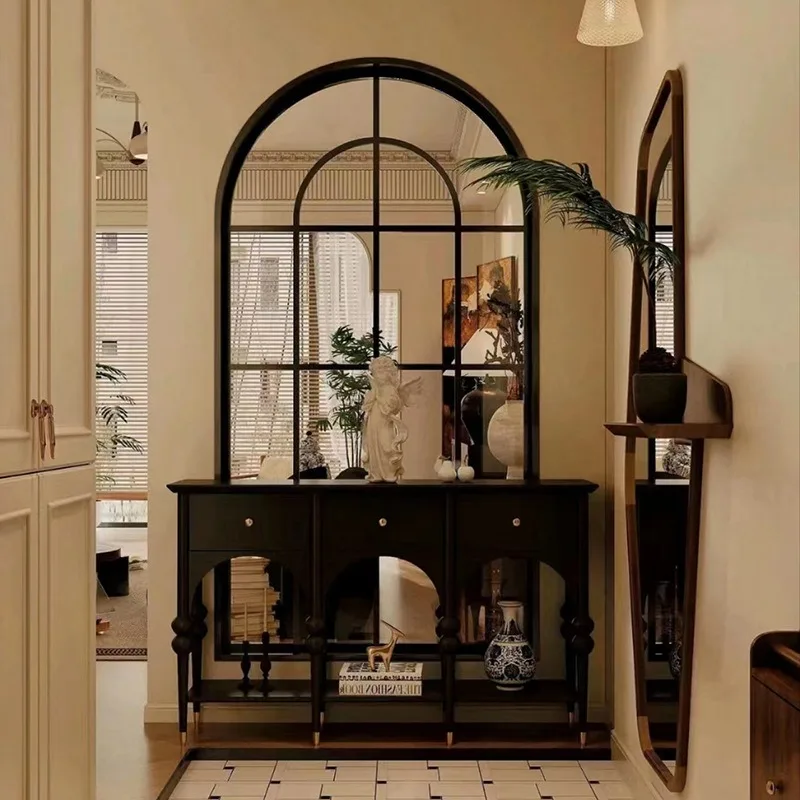 

French screen partition, American living room arched retro real and fake windows, wrought iron stainless