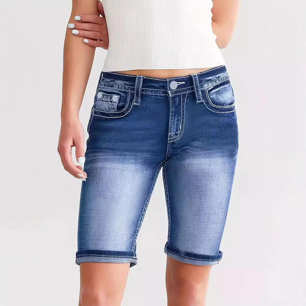 

Отбеленные джинсы, потертые женские джинсы с высокой талией, узкие облегающие джинсы на молнии, потертые карманы, 2025 г., базовая длина до колена