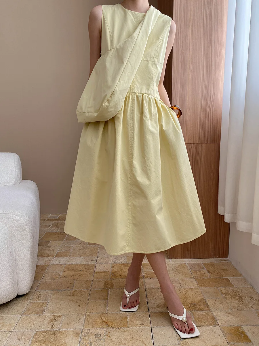 

Spring and summer women's casual solid color round neck sleeveless loose dress