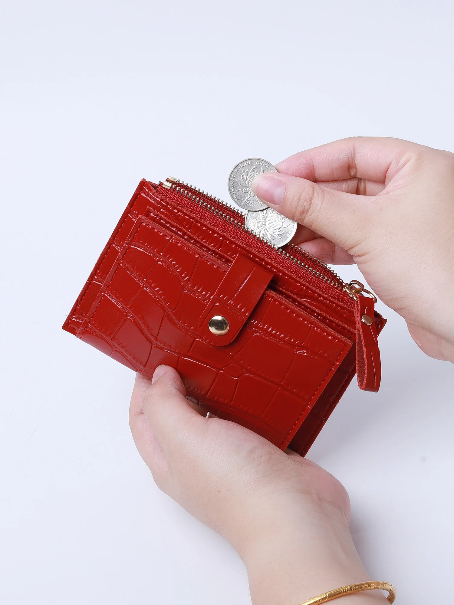 Mini Minimalistischer PU-Leder Kartenhalter für Damen, Stilvolles Krokodilmuster, Kreditkartenhalter, Kleine und Tragbare Geldbörse mit Reißverschluss – Detail 6