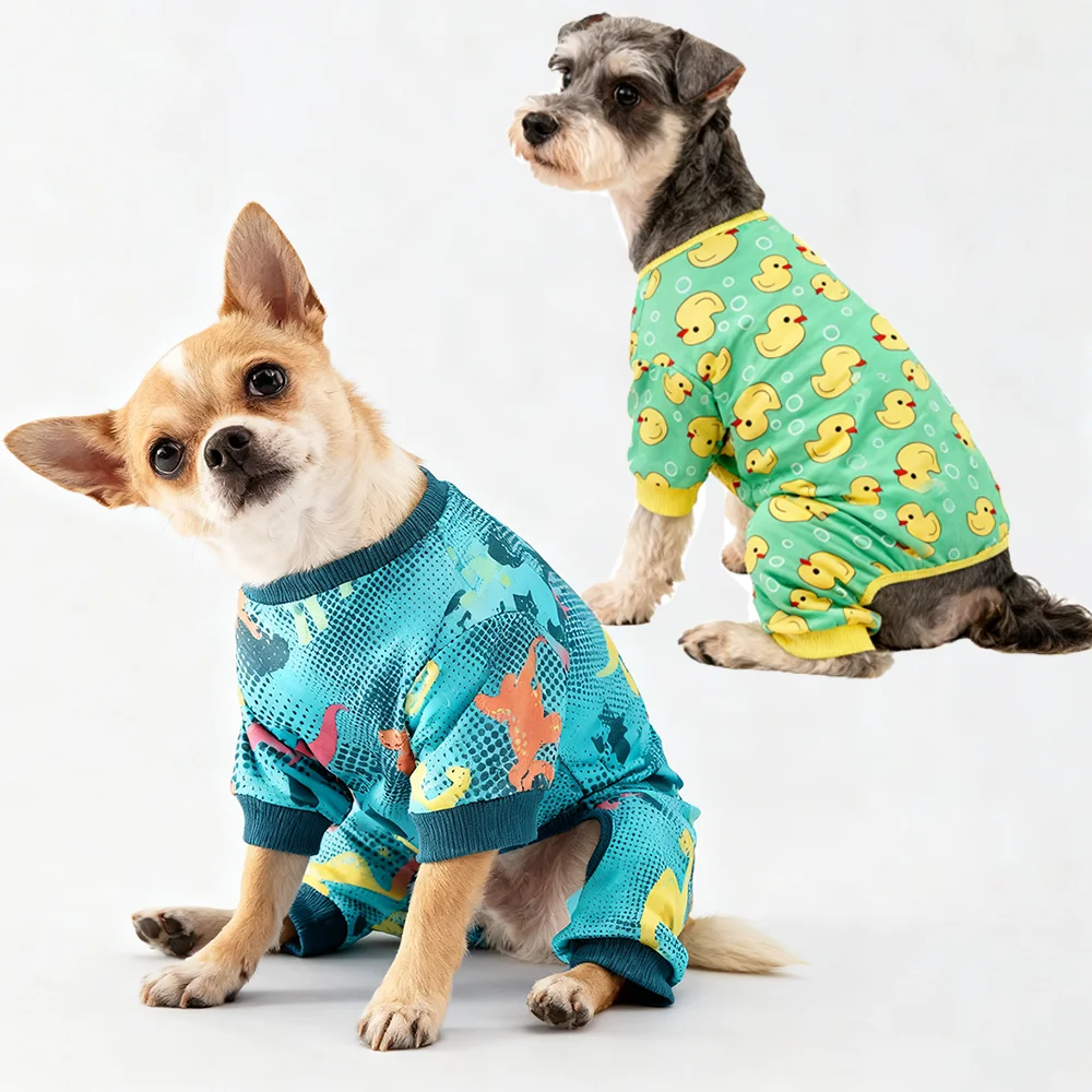

Soft Dog Pajamas for Small Medium Sized Dogs Cotton Pjs with Yellow Ducks Pattern Stretchy Pet Coat Comfy Pet Onesie Costume