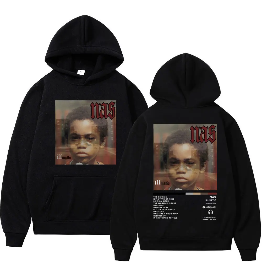 Rapper NAS Illmatic Album Poster Print Hoodie Men's Women's Fashion Hip Hop Rap Sweatshirts Vintage Casual Oversized Pullovers