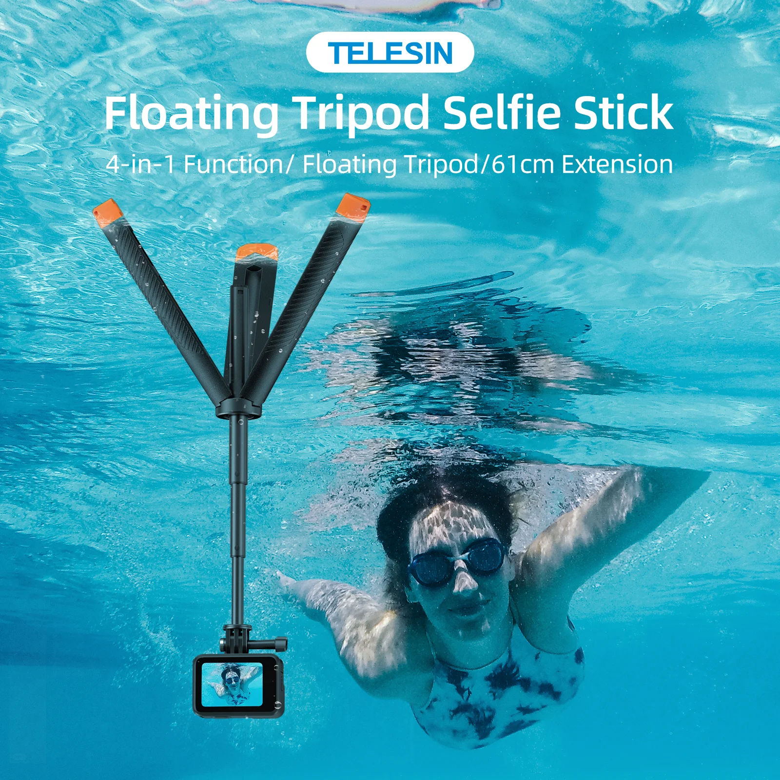 TELESIN Floating Selfie Stick Tripod for GoPro Hero13 12 11 10 9 8 7 DJI OSMO Action 5 Pro 4 3 Insta360 Waterproof Handle Grip