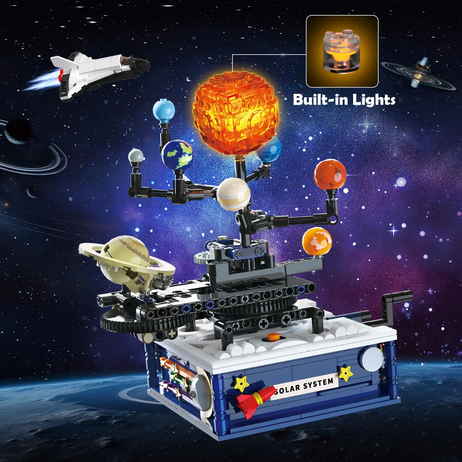 Solar System Building Sets with Led-Rotatable Space Exploration with 9 Planet&Rocket Set Astronomy Educational Gifts for 6+Kid