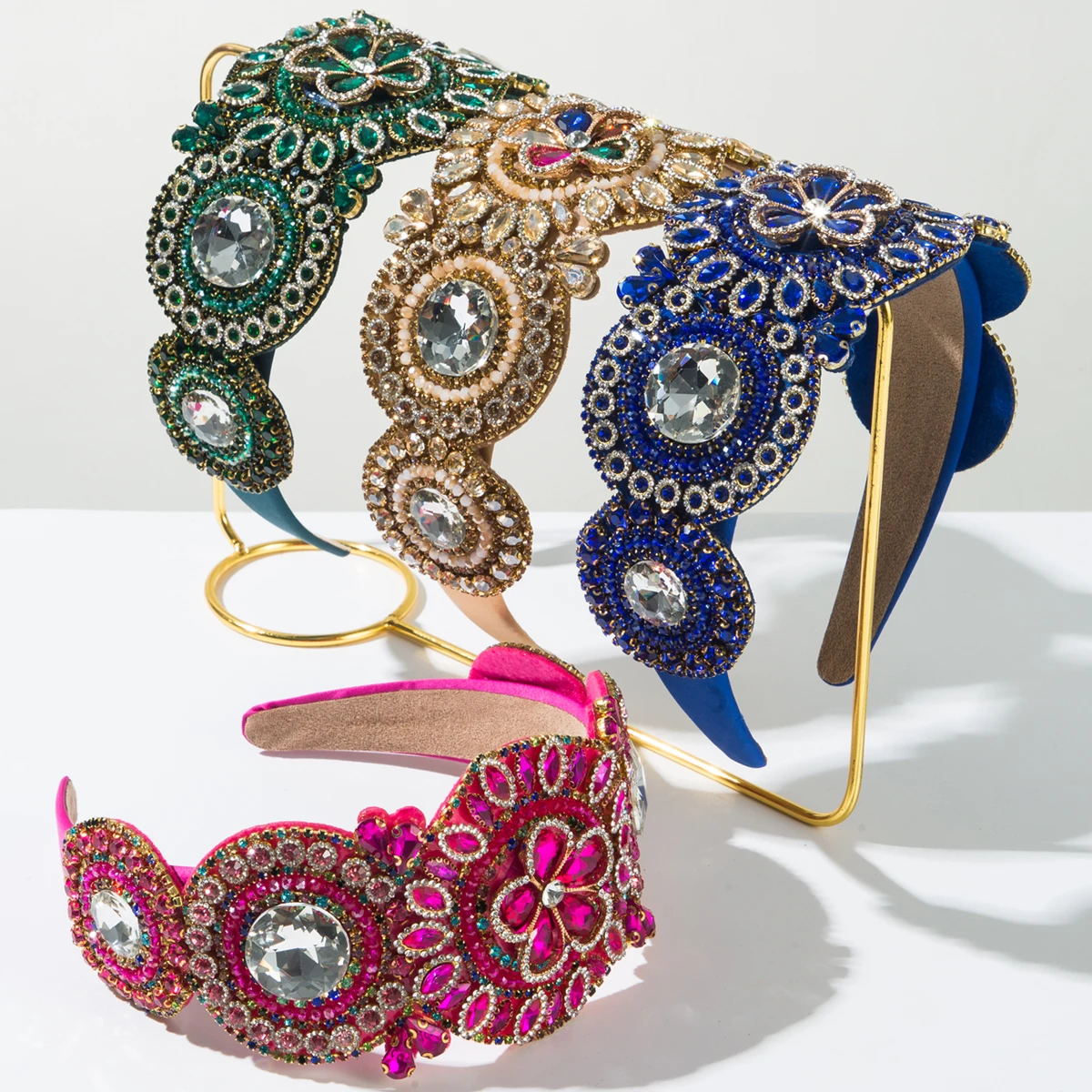 

Large Glass Inlaid Diamond Headband Baroque Retro Heavy Industry Wide Edge Fashion Party Ball Accessory Headband