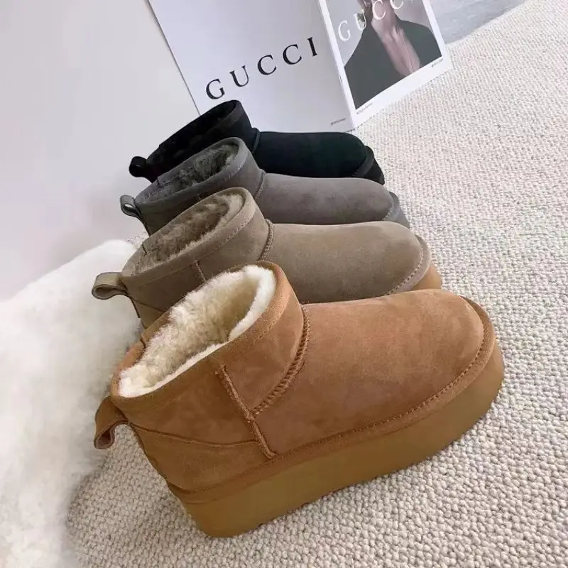 Winter Women\'s Short Plush Casual Shoes New Suede Fur Chelsea Ankle Boots Flats Platforms Women\'s Shoes Warm Snow Boots