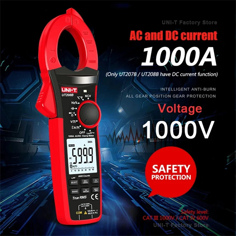 UNI-T 계량기 디지털 AC DC 펜치 전류계 전문 전기 멀티미터, UT202A + UT204 Plus UT210D UT210E UT207B UT208B 클램프
