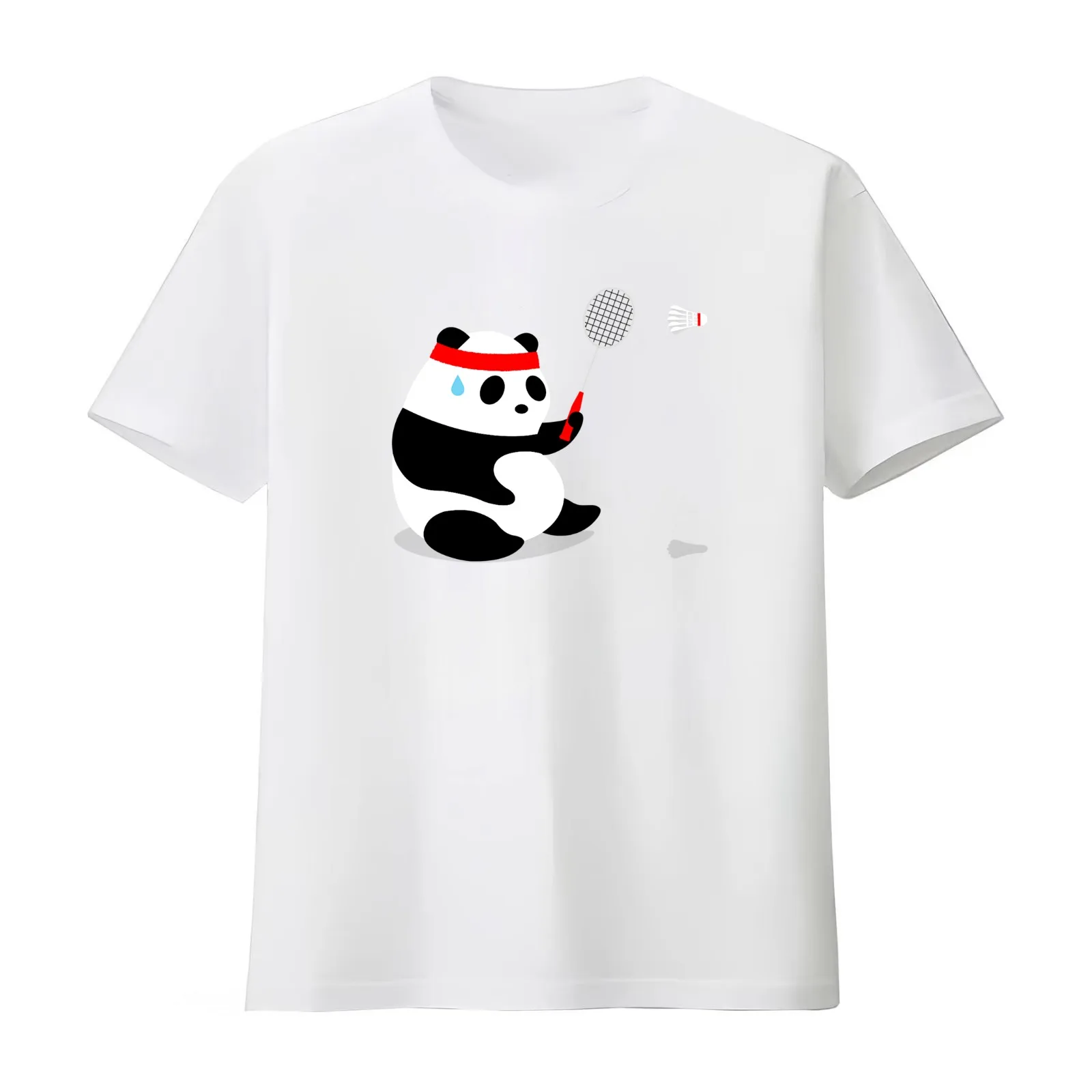 Badminton Panda Getting Sweaty T-Shirt Summer Casual Cotton Tee Oversized Streetwear Tops Vintage Graphic Print 100% Cotton