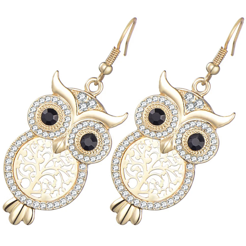 

Owl Earrings Statement Dangling for Women Trendy Rhinestones Fashion Costume Jewelry Alloy Bling Miss