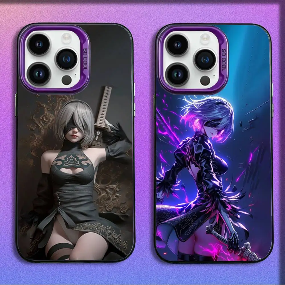 

Phone Case For iPhone 16,15,14,13,12,11,Mini,Pro,E,MAX Game N-NieR Automata 2B Purple Candy Matte Shockproof Cover