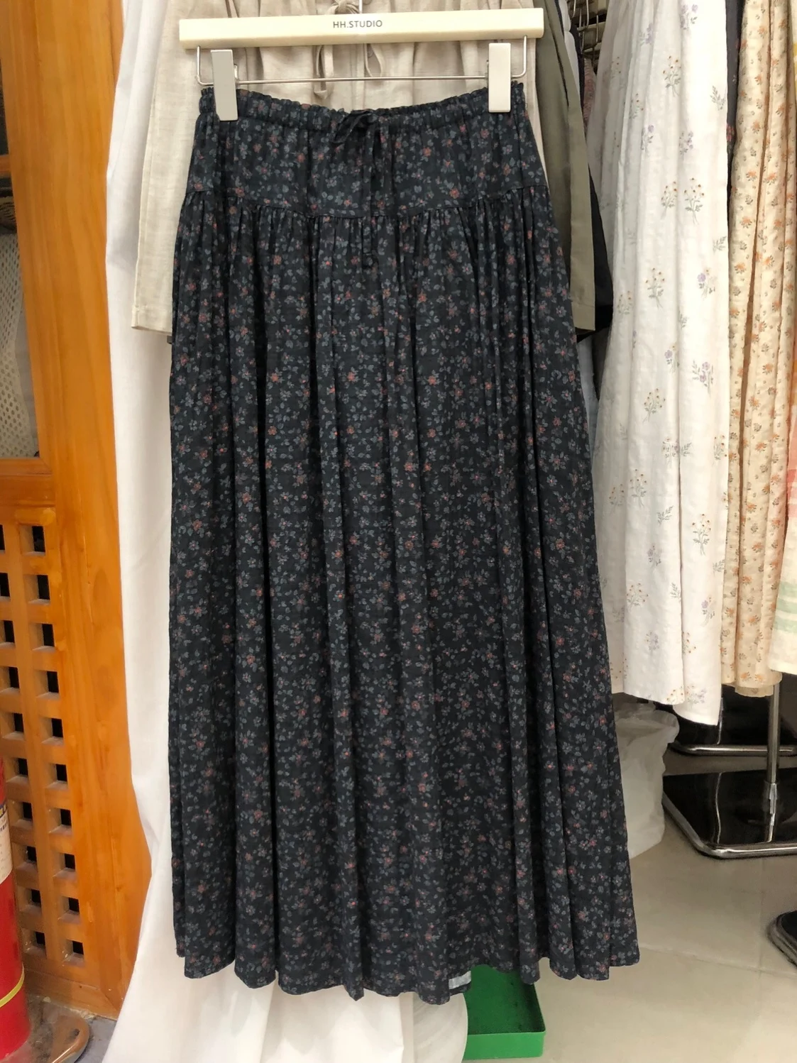 Summer  Floral Print A-Line Midi Skirt Sweet Color Block Half-length Skirts for Women Polyester Fiber Elastic Waist