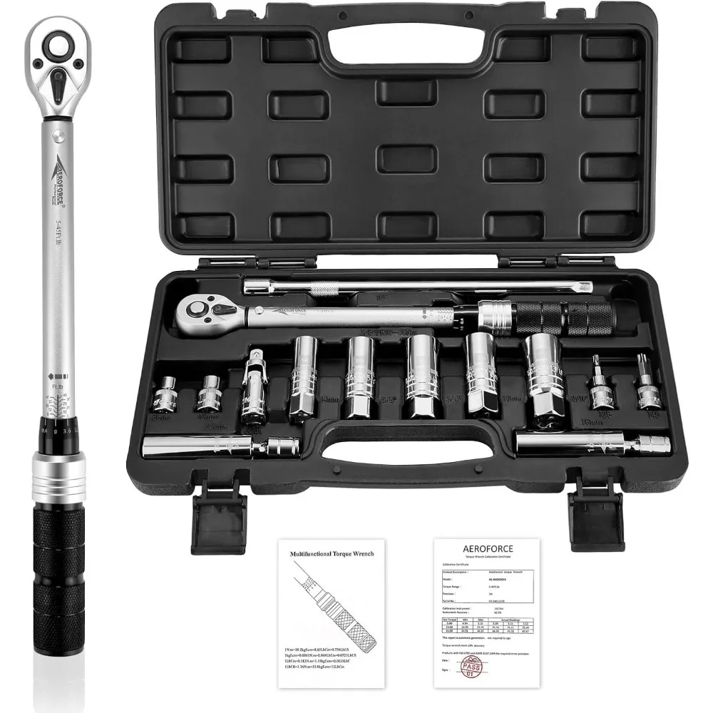 

14PCs 3/8-Inch Drive Magnetic Spark Plug Socket Set with Torque Wrench, Universal Joint & Extension Bar - Durable CR-V Steel