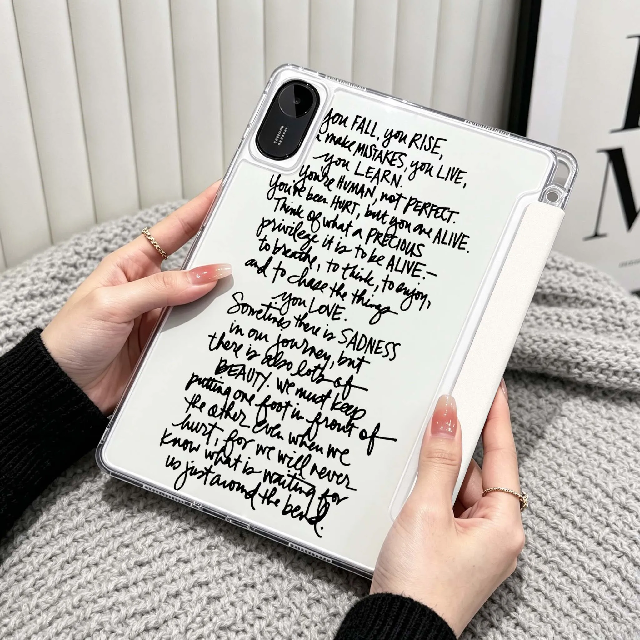 Inspirational Phrase Art Case For Xiaomi Redmi Poco Pad 5 6 7 8 Pro SE 11 11.2 12.1 Inch Transparent Y-Shaped Folding Tablet
