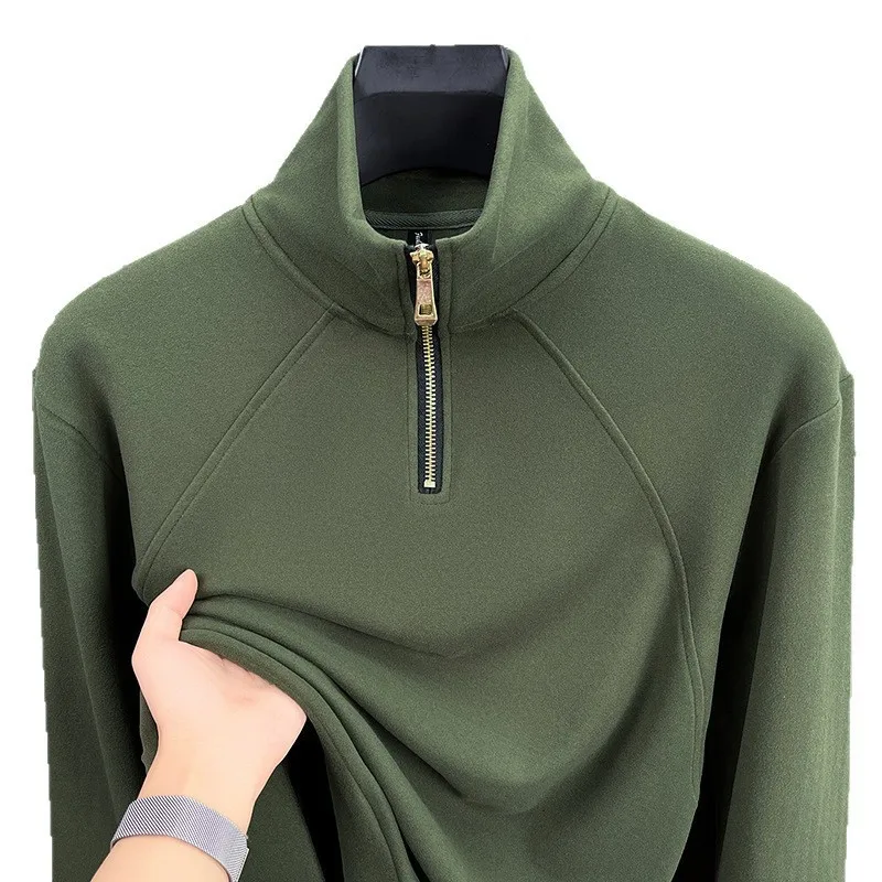 على الوجهين بلوزة من الصوف الرجال ربيع الخريف عادية كم طويل الوقوف طوق قمة دافئة ألياف البوليستر محبوك ارتداء