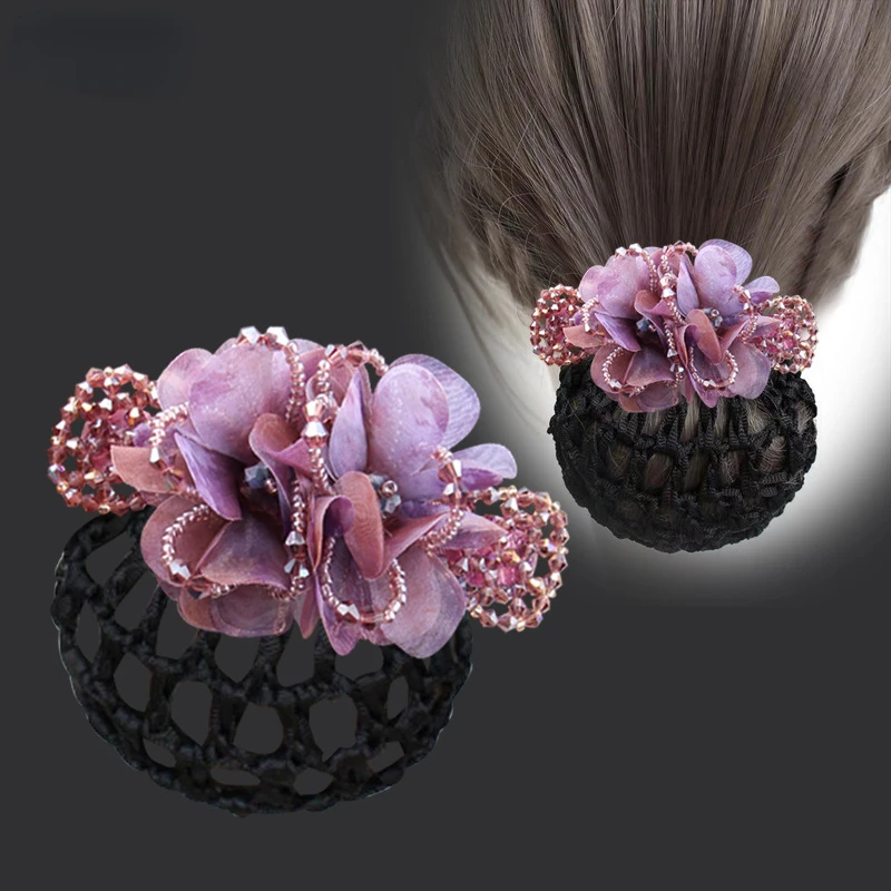 Fashion Elegant Flower Hairpin Hair Accessories for Women Retro Luxury Detachable Hair Net Spring Clip Work Headwear Tiaras