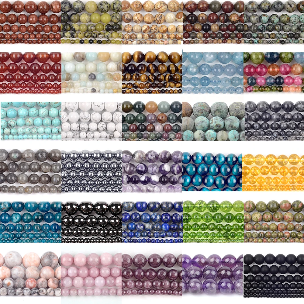 45 Style Natural Stone Beads Agates Amethysts Turuoqises Amazonites Round Beads for Jewelry Making Diy Bracelets 4/6/8/10mm 15''